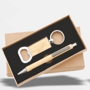 Wooden Bamboo Pen & Opener Keychain Set